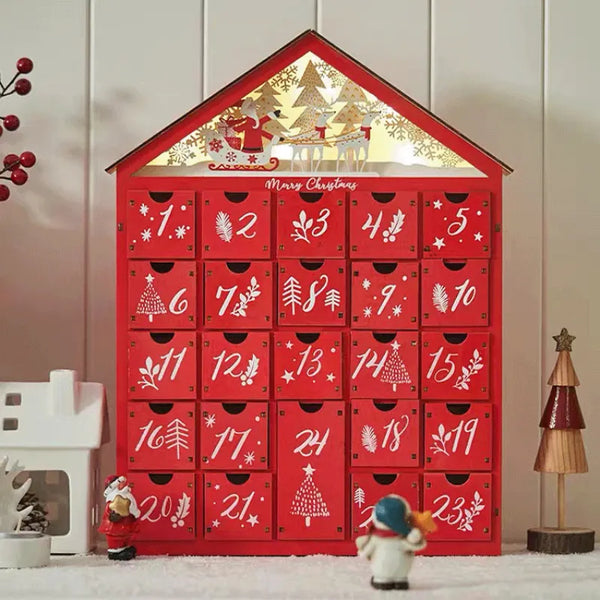 Red Wooden Advent Calendar with LED Light