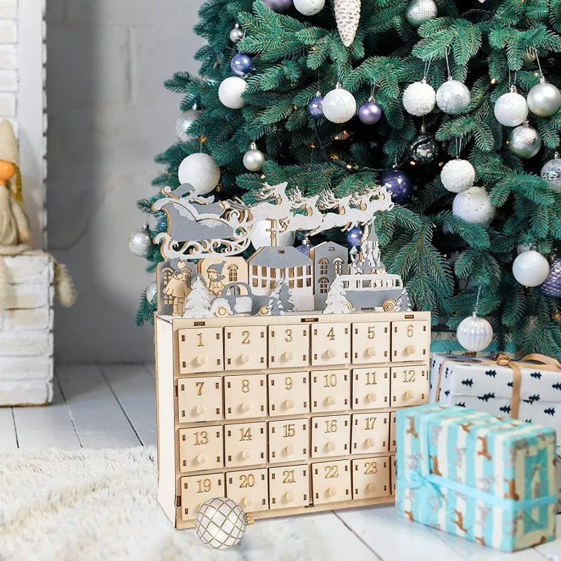 Wooden Advent Calendar with LED Lights