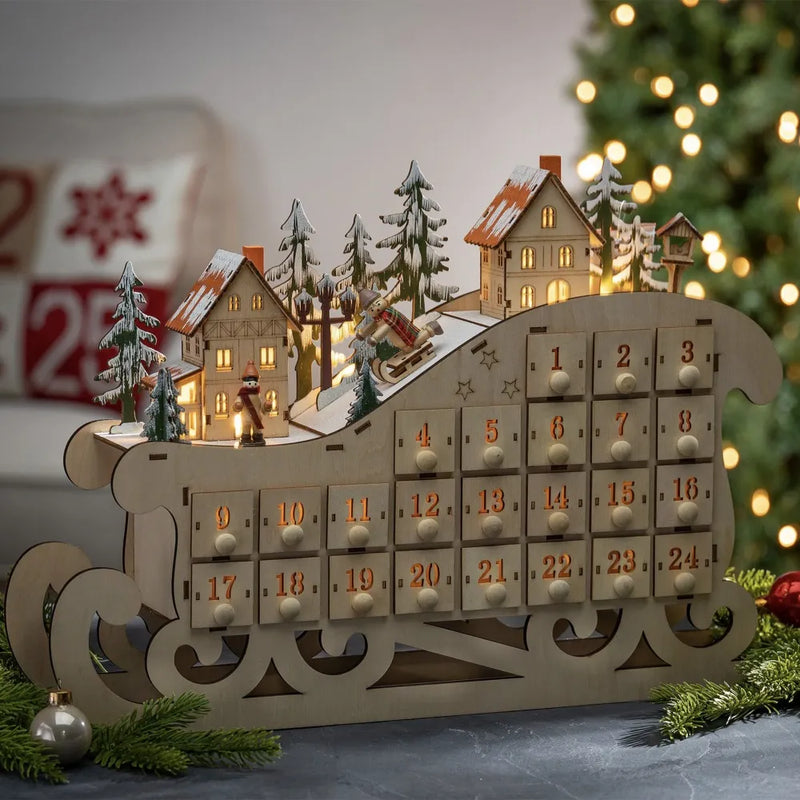 Wooden Christmas Village Advent Calendar