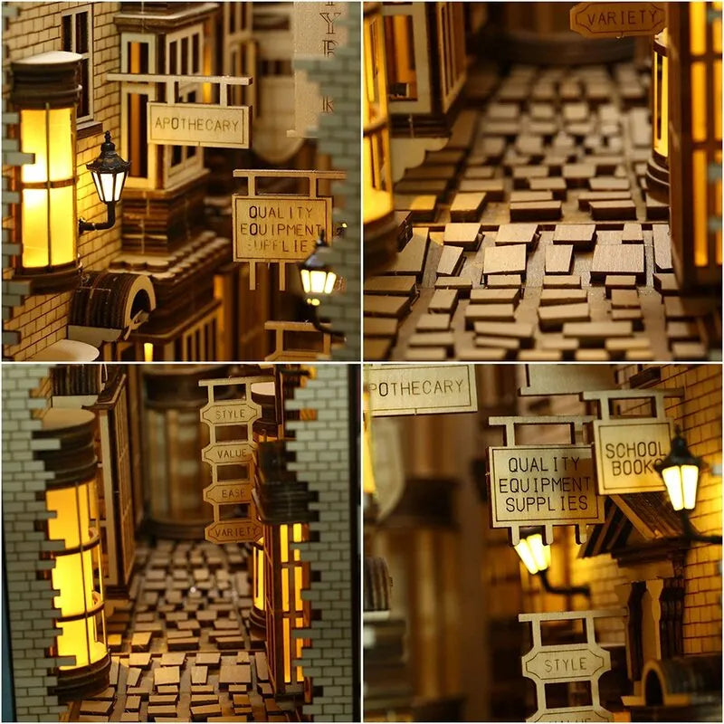 A cobbled street of magical shops