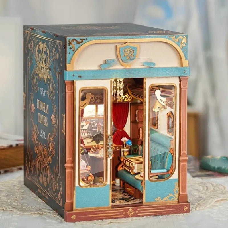 European Travels book nook kit – DIY vintage train cabin