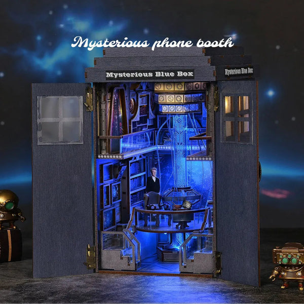 Mysterious Phone Booth book nook kit – DIY blue box diorama