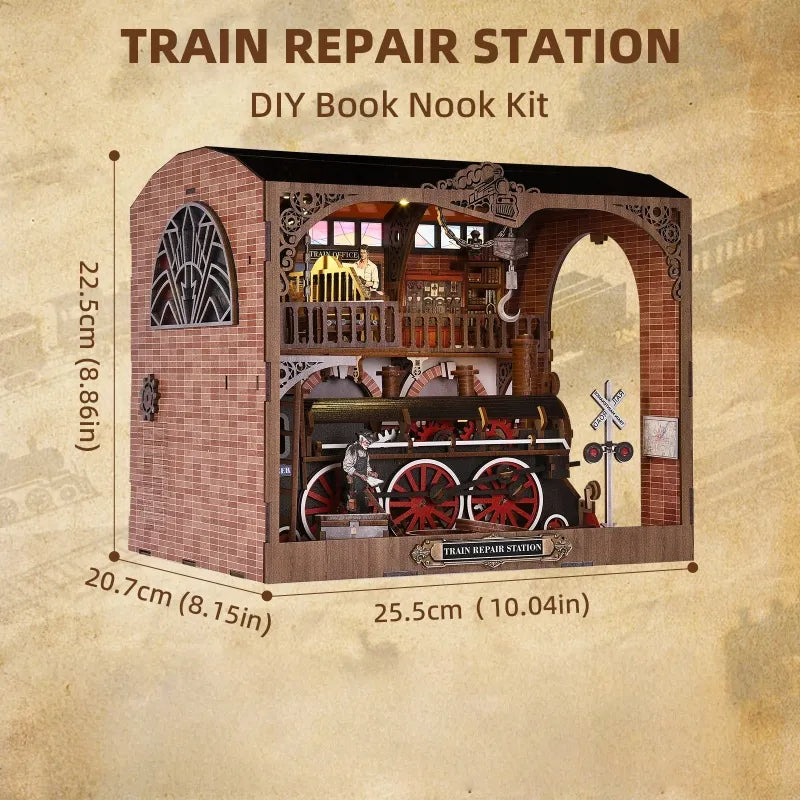 3D Holz Puzzle Book Nook - Train Repair Station