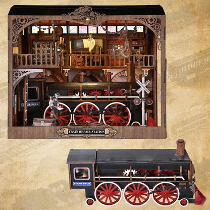 3D Holz Puzzle Book Nook - Train Repair Station