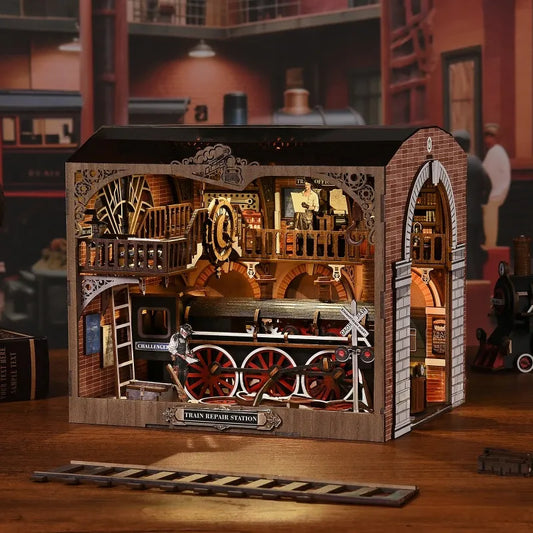 3D Holz Puzzle Book Nook - Train Repair Station