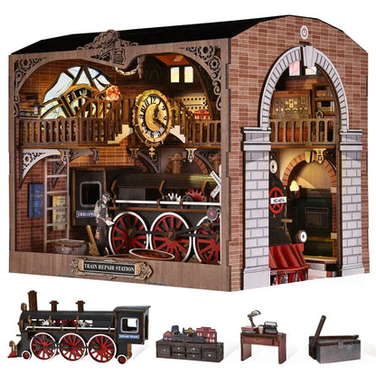 3D Holz Puzzle Book Nook - Train Repair Station