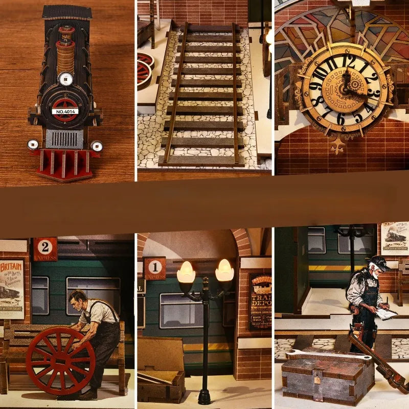 3D Holz Puzzle Book Nook - Train Repair Station