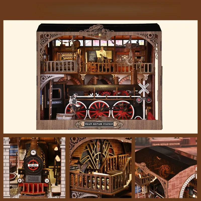 3D Holz Puzzle Book Nook - Train Repair Station