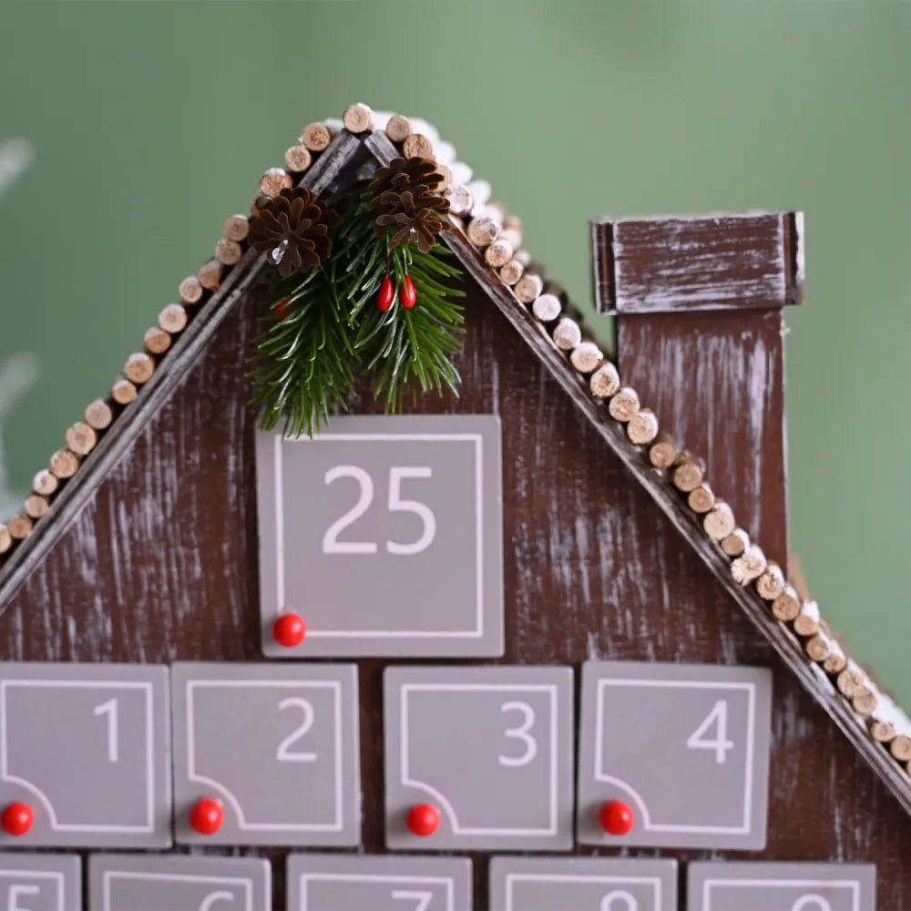 Graues Holzhaus Adventskalender