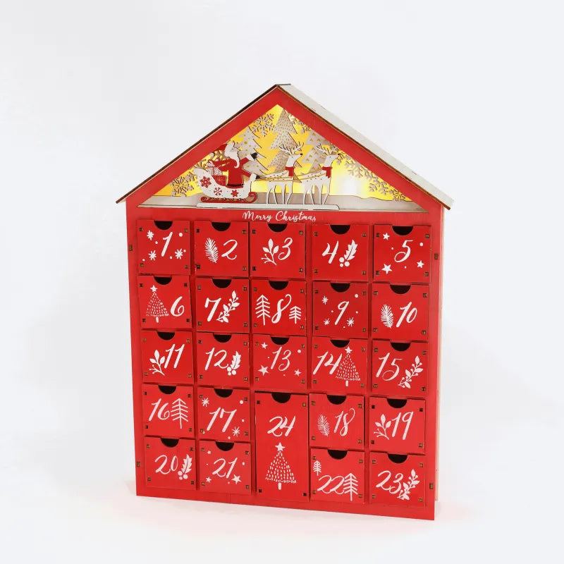 Red Wooden Advent Calendar with LED Light