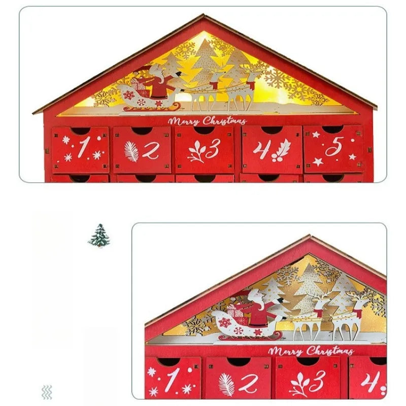 Red Wooden Advent Calendar with LED Light