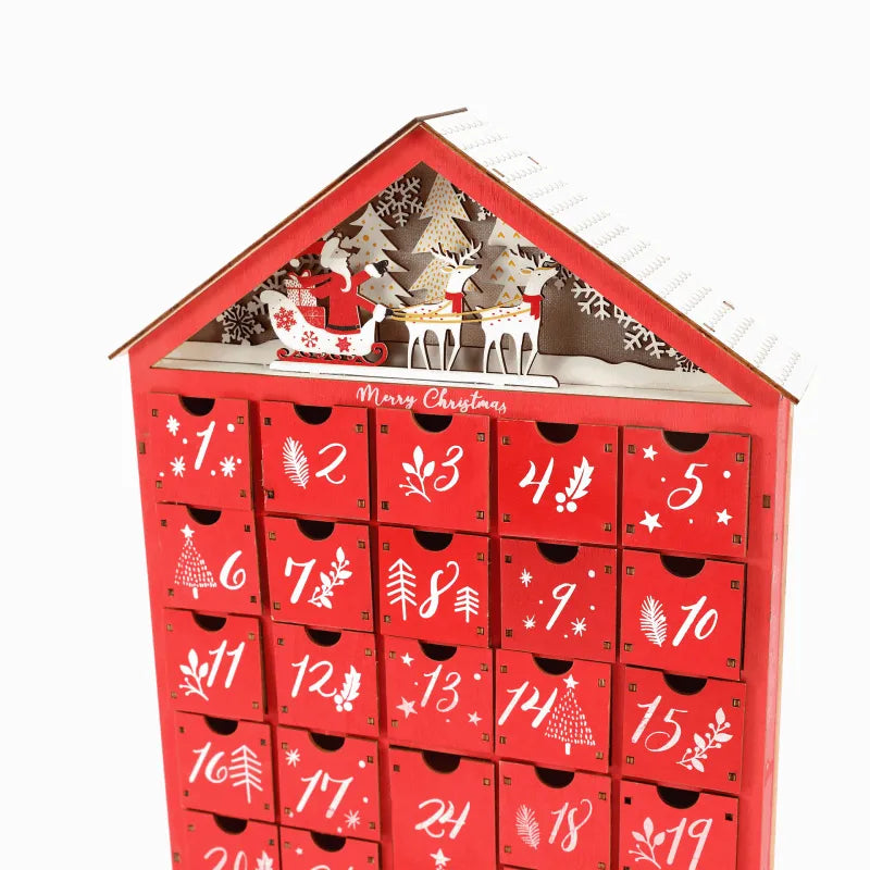 Red Wooden Advent Calendar with LED Light